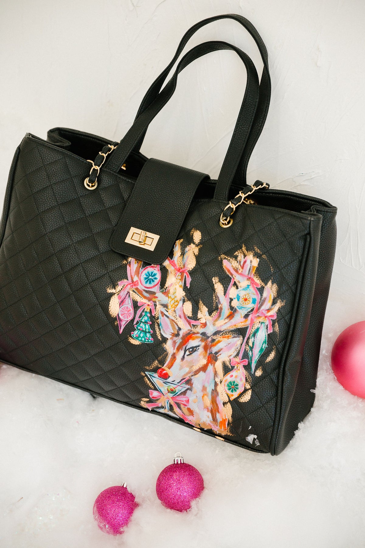 MERRY MARTINI REINDEER BLACK LUXE TOTE Clutch Judith March