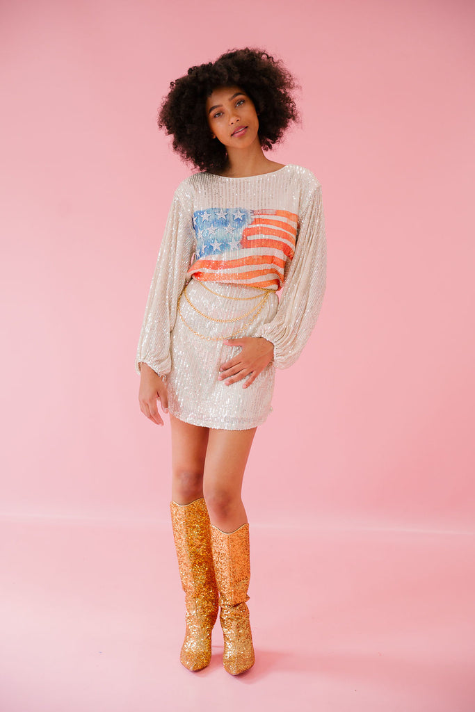 WATERCOLOR FLAG SEQUIN DRESS DRESS Judith March