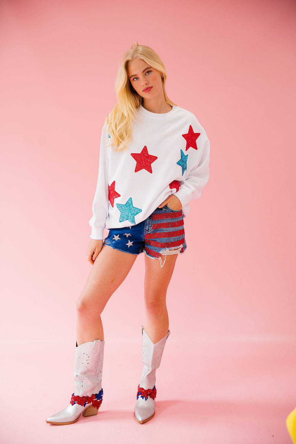 USA SEQUIN STARS WHITE PULLOVER pullover Judith March
