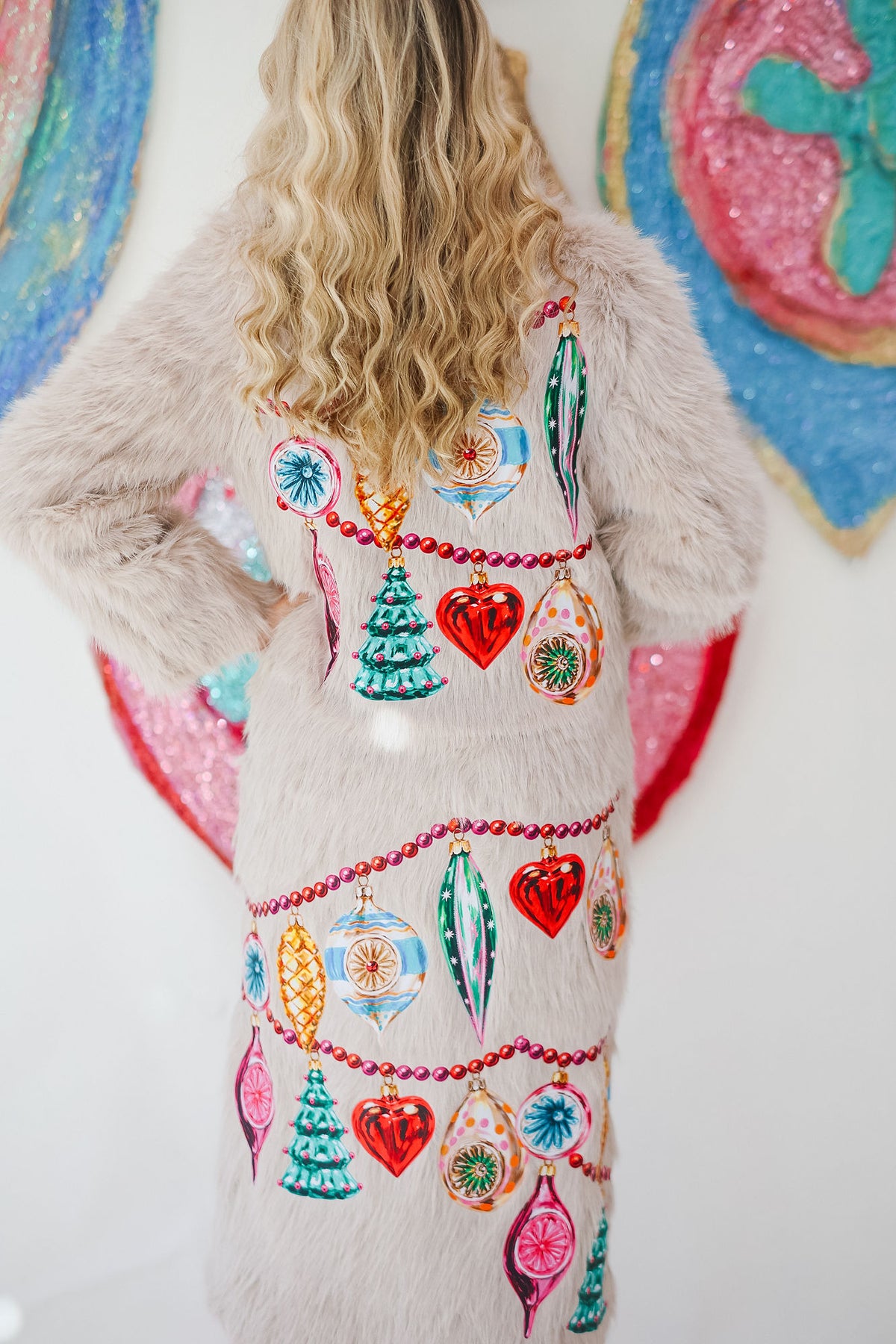 DECK THE HALLS BEIGE FUR COAT JACKET Judith March