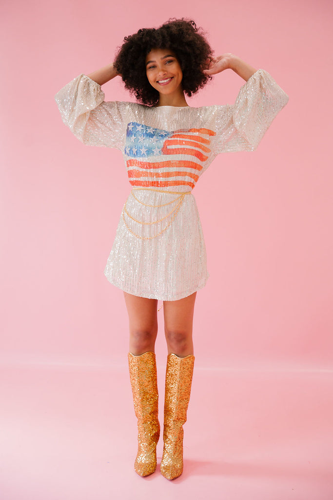 WATERCOLOR FLAG SEQUIN DRESS DRESS Judith March