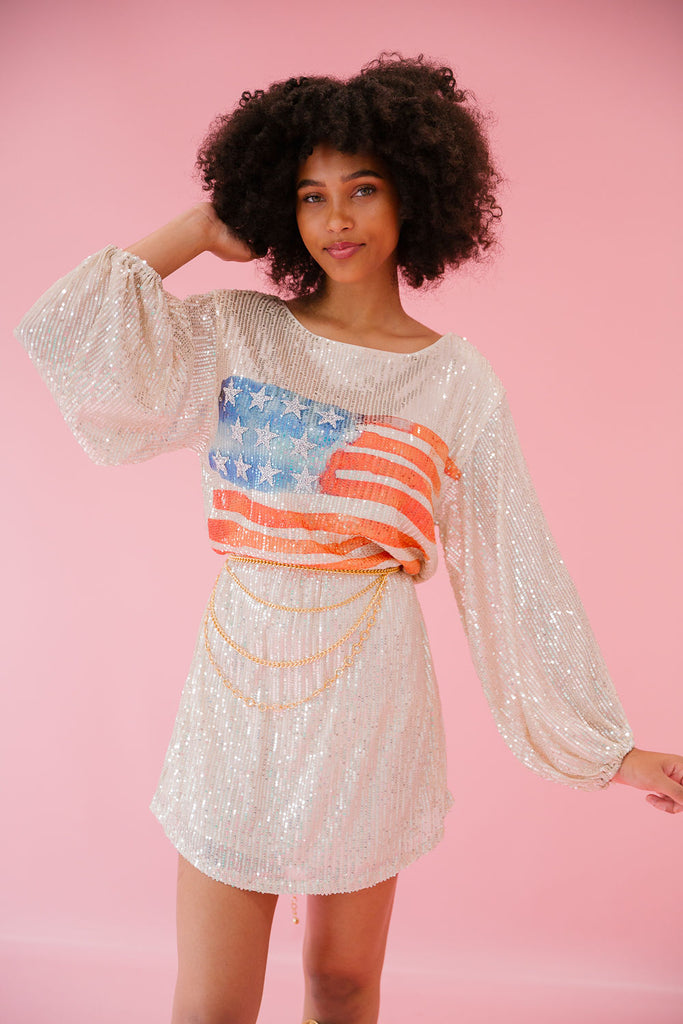 WATERCOLOR FLAG SEQUIN DRESS DRESS Judith March