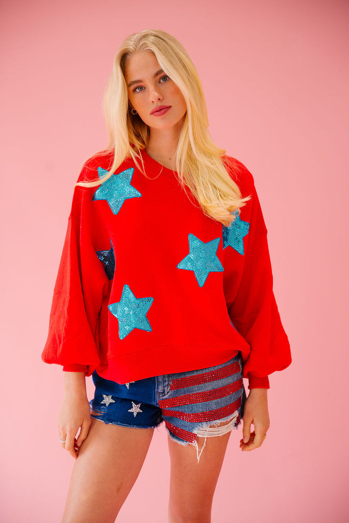 USA SEQUIN STARS RED PULLOVER pullover Judith March