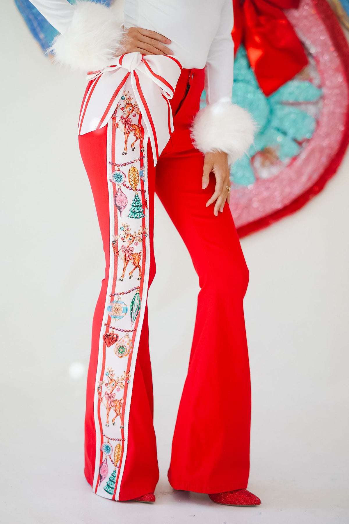 REINDEER & RIBBONS RED FLARES FLARES Judith March