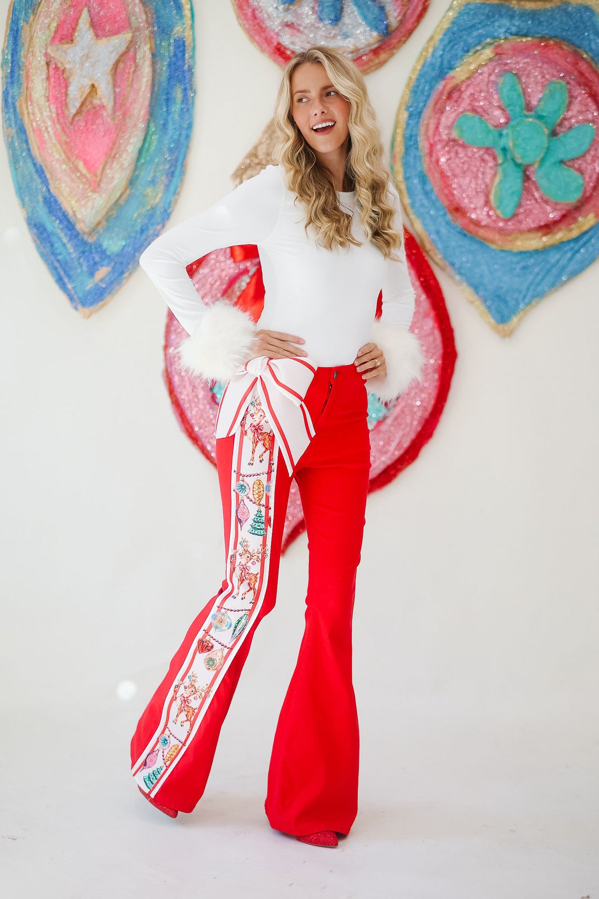 REINDEER & RIBBONS RED FLARES FLARES Judith March