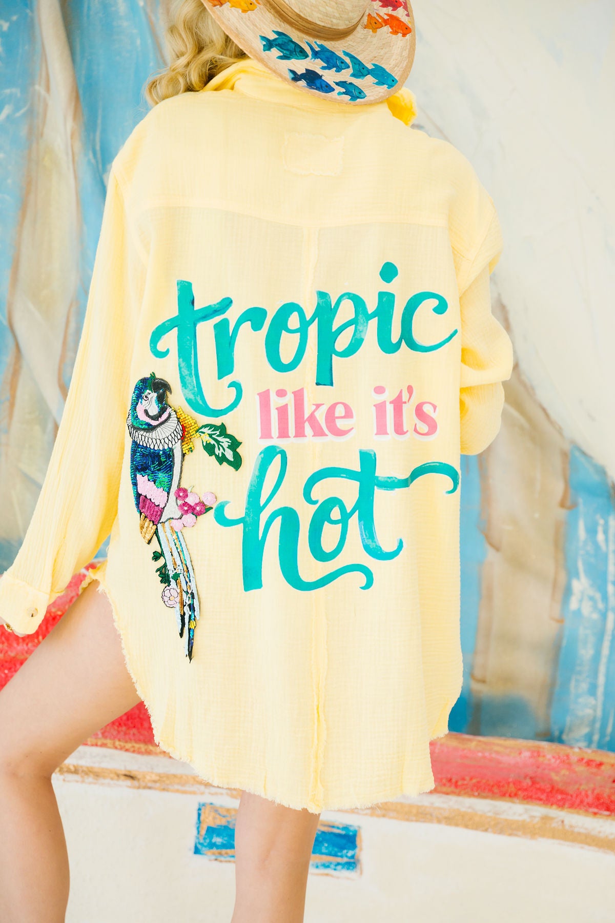 TROPIC LIKE IT'S HOT YELLOW BUTTON DOWN Button Down Judith March