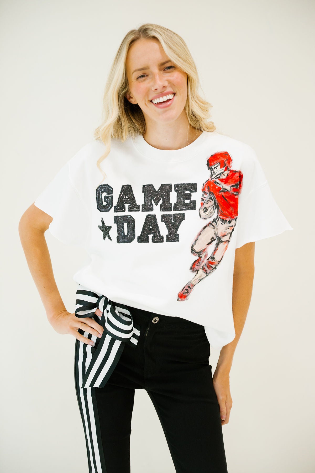 GAMEDAY HAND PAINTED BLACK SPARKLE WHITE PULLOVER