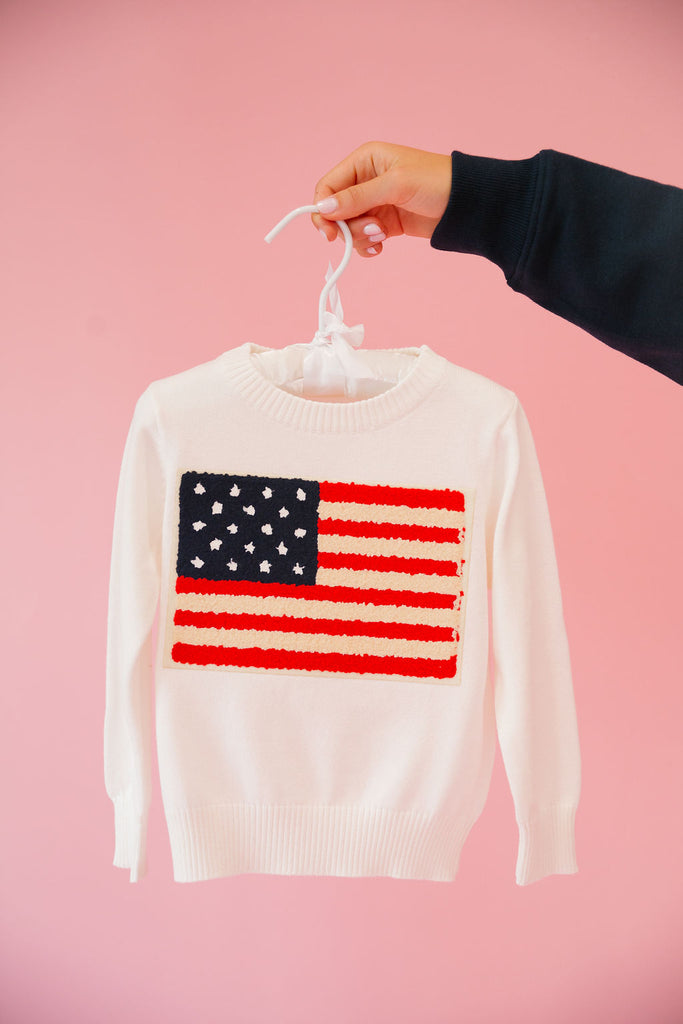 MINI KIDS FLAG PATCH WHITE SWEATER SWEATER Judith March   