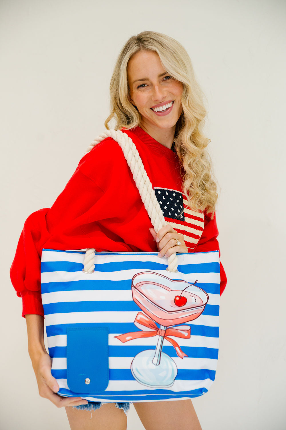 **HEART COCKTAIL STRIPED COOLER BAG TOTE BAG Judith March