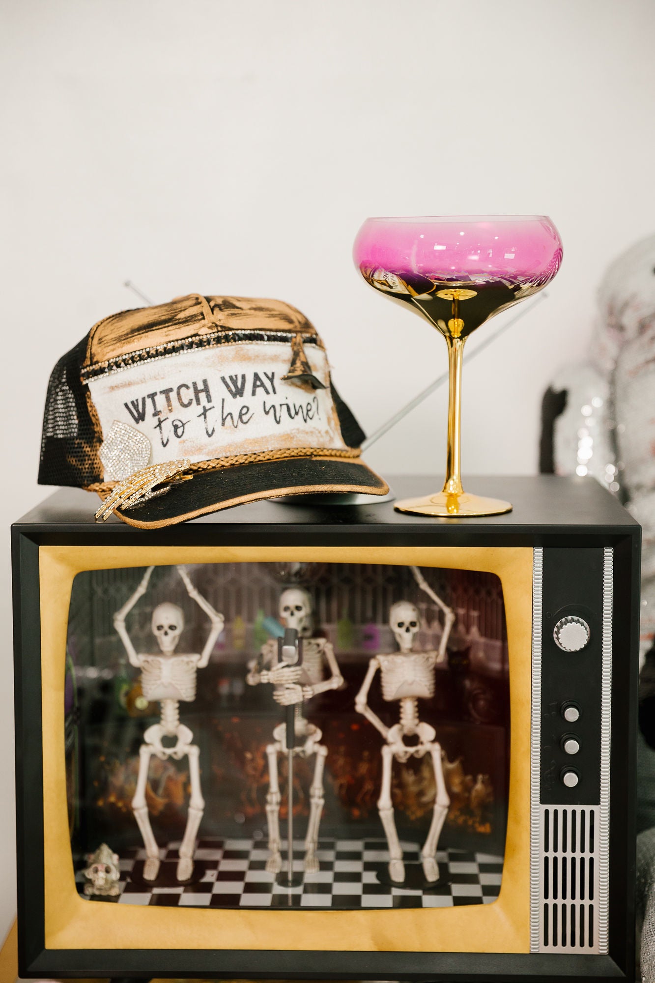 WITCH WAY TO THE WINE TRUCKER HAT TRUCKER HAT Judith March