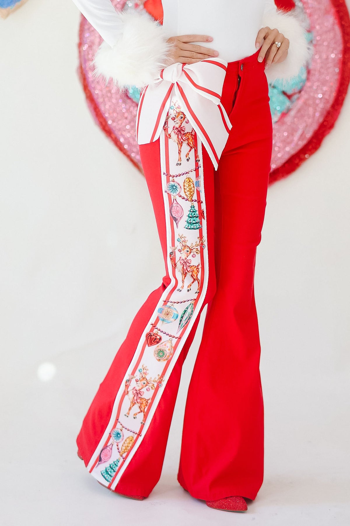 REINDEER & RIBBONS RED FLARES FLARES Judith March