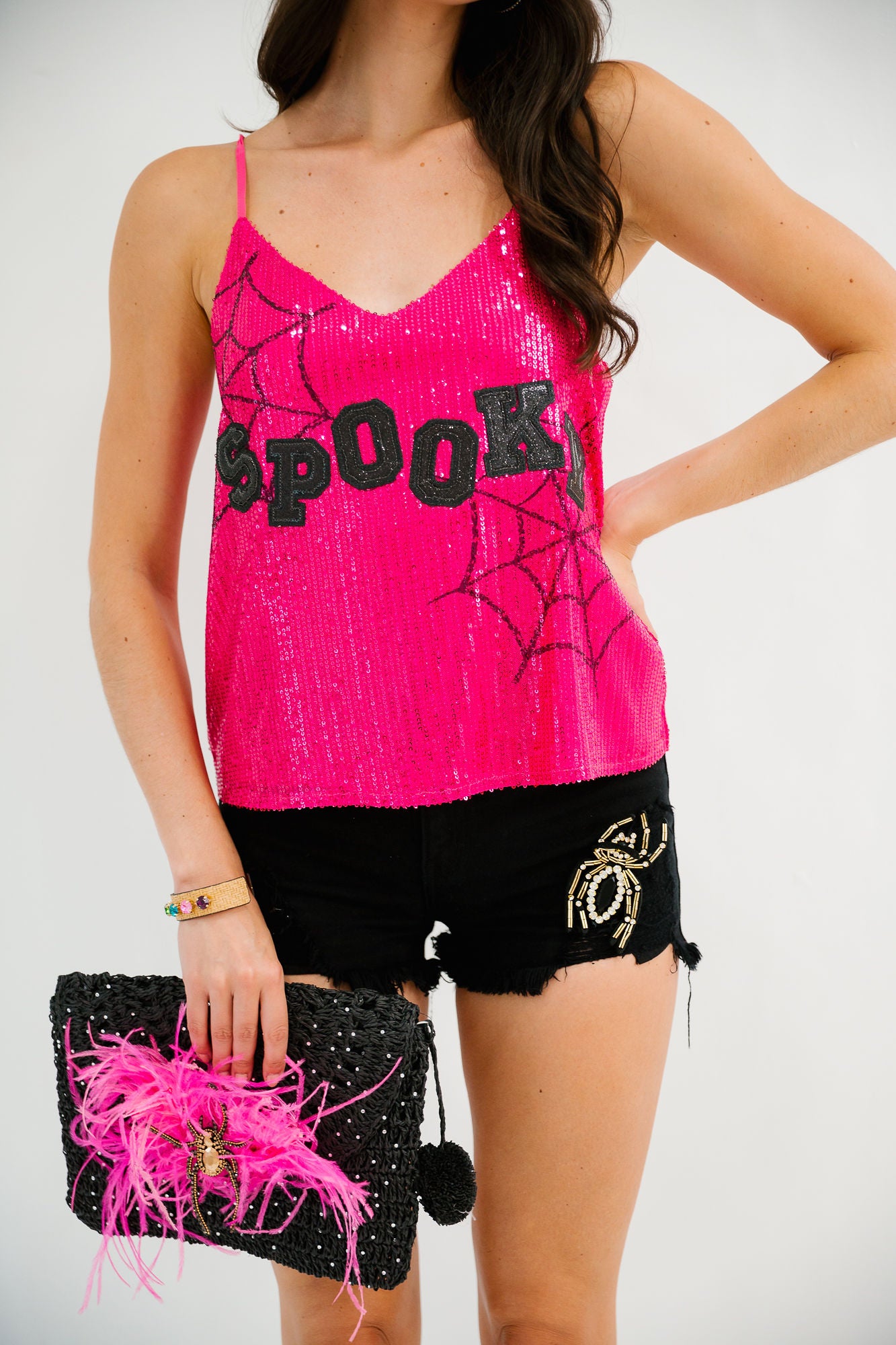 SPOOKY WEB PINK SEQUIN TANK TANK Judith March
