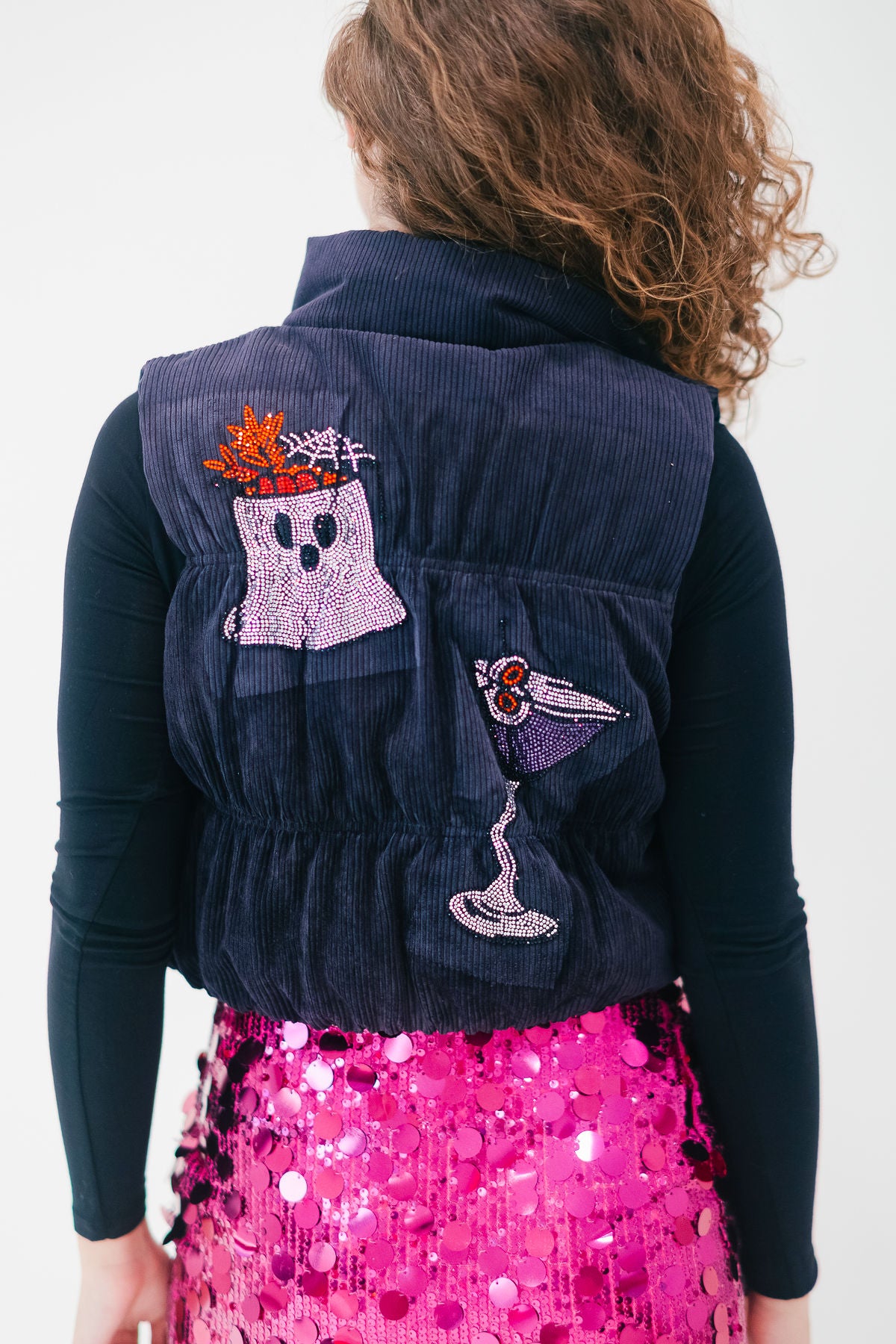 SPOOKY SIPS BLACK REVERSIBLE VEST VEST Judith March