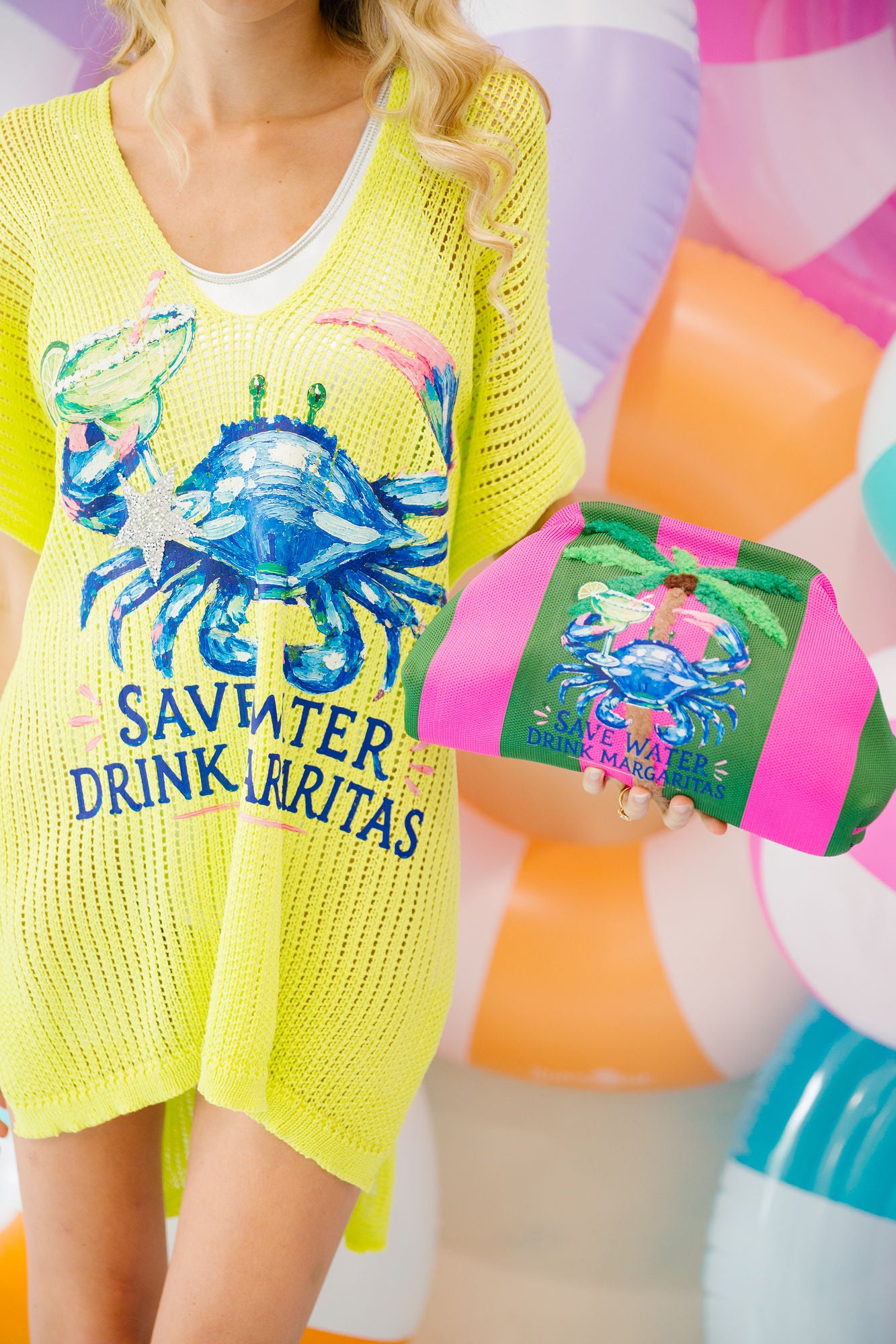 SAVE WATER DRINK MARGS STRIPED CLUTCH