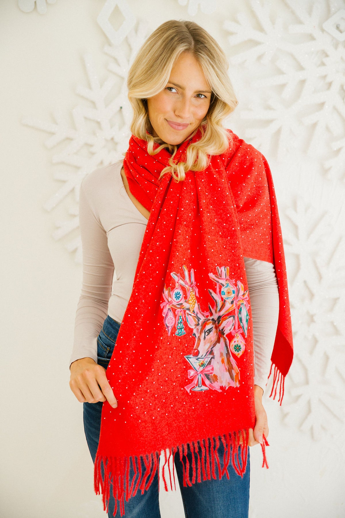 MERRY MARTINI REINDEER RED SCARF SCARF Judith March