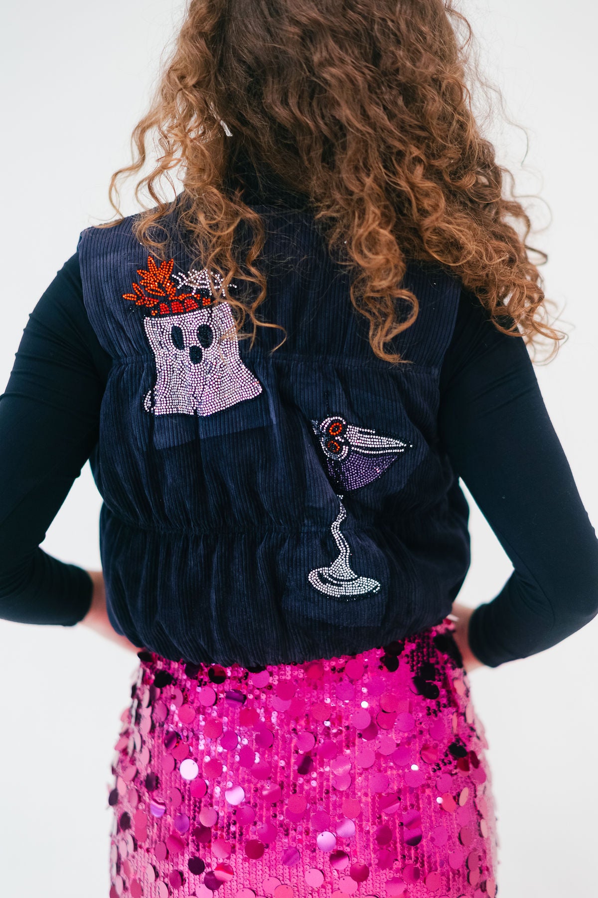 SPOOKY SIPS BLACK REVERSIBLE VEST VEST Judith March