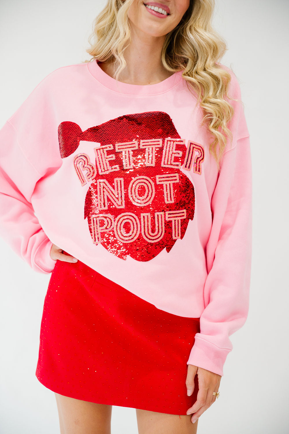 BETTER NOT POUT PINK PULLOVER