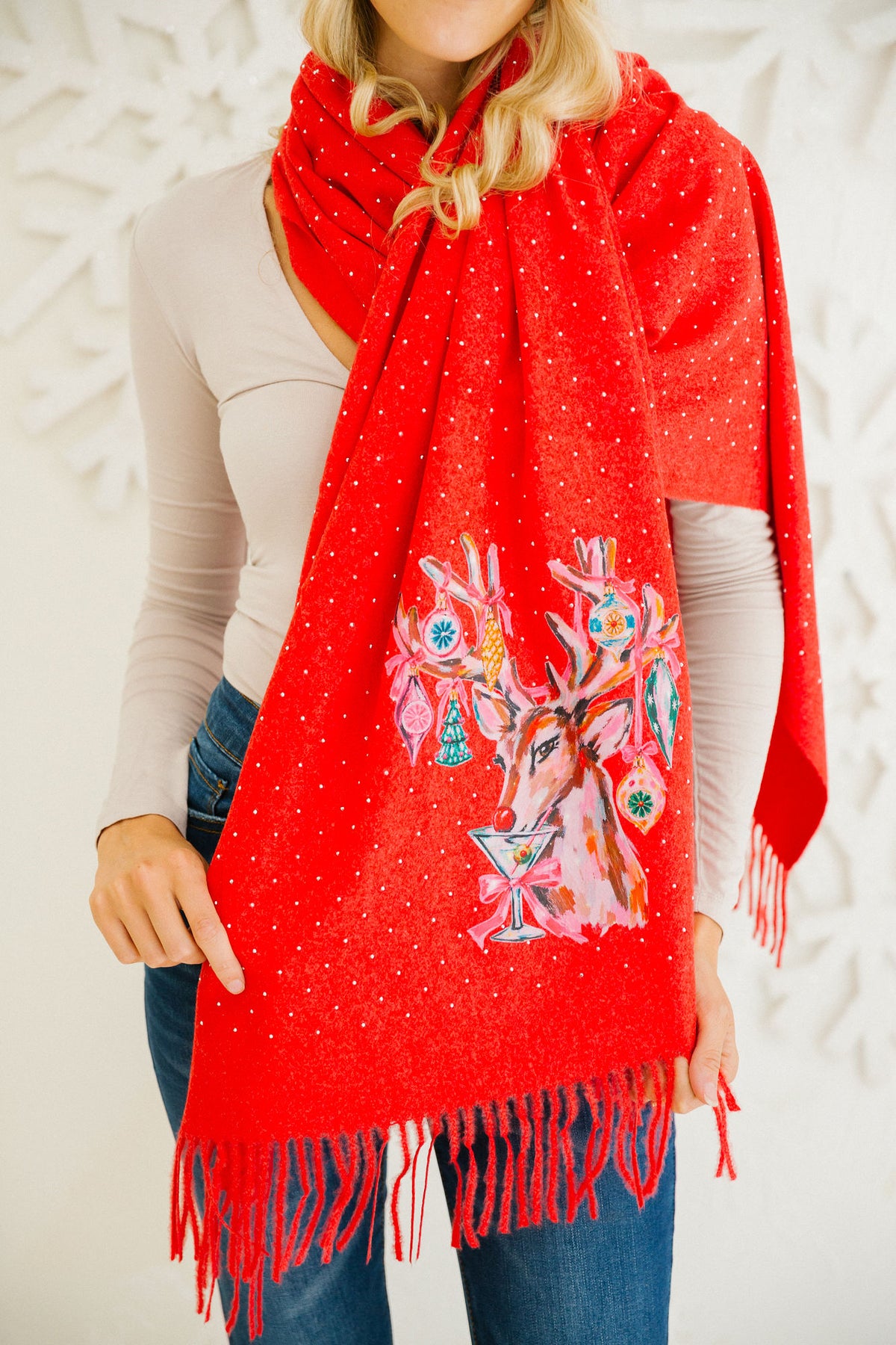 MERRY MARTINI REINDEER RED SCARF SCARF Judith March