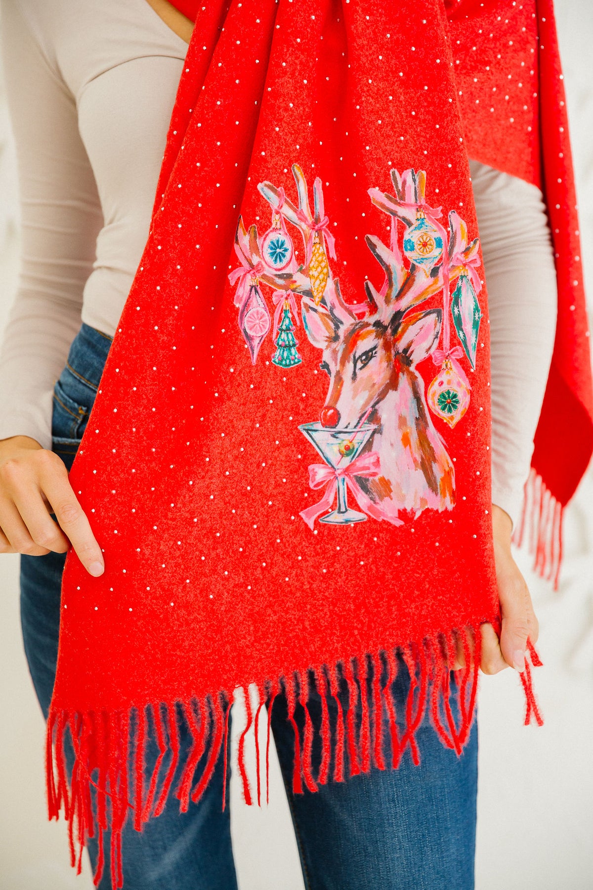 MERRY MARTINI REINDEER RED SCARF SCARF Judith March