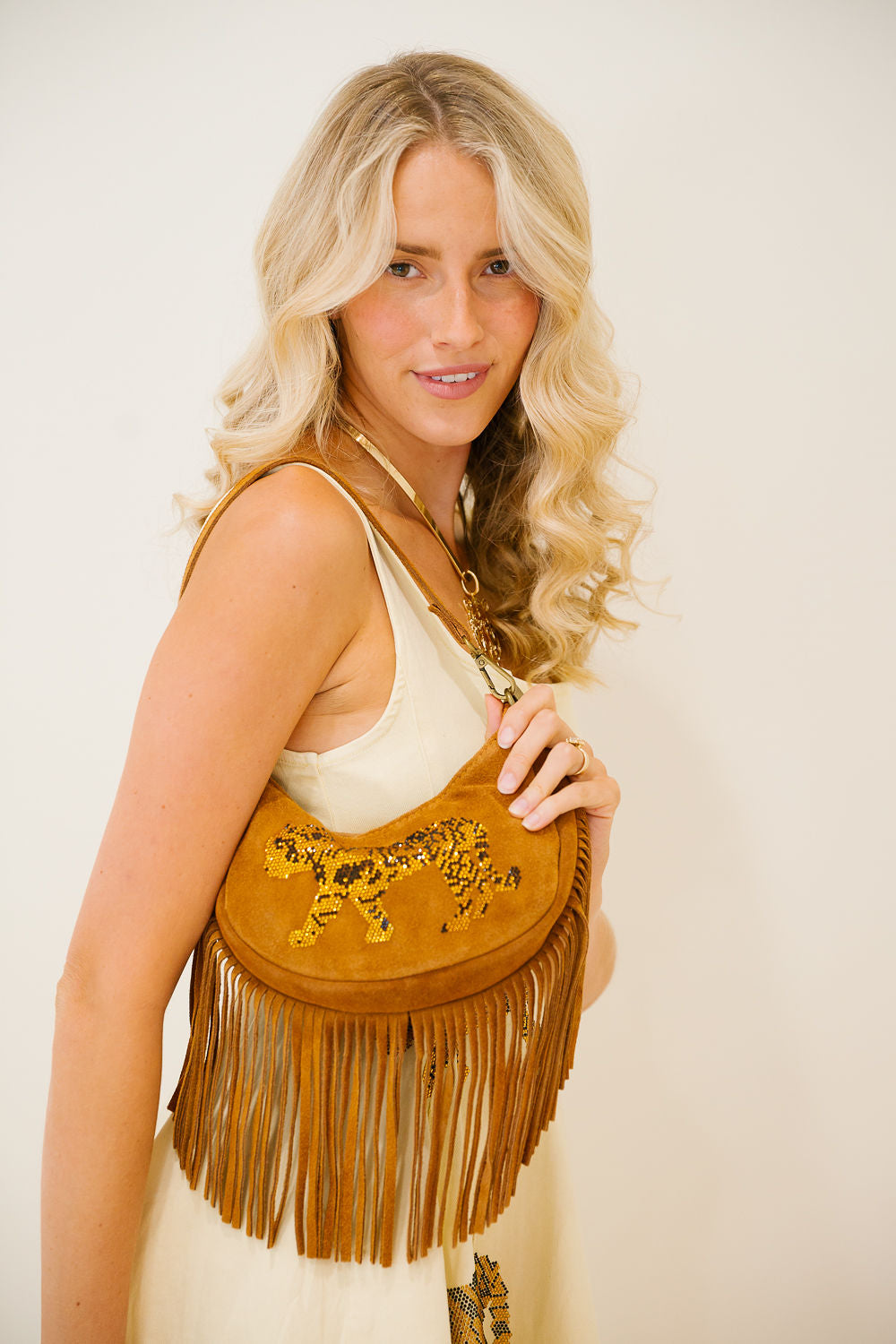 GOLDEN ROAR FRINGE HANDBAG Clutch Judith March