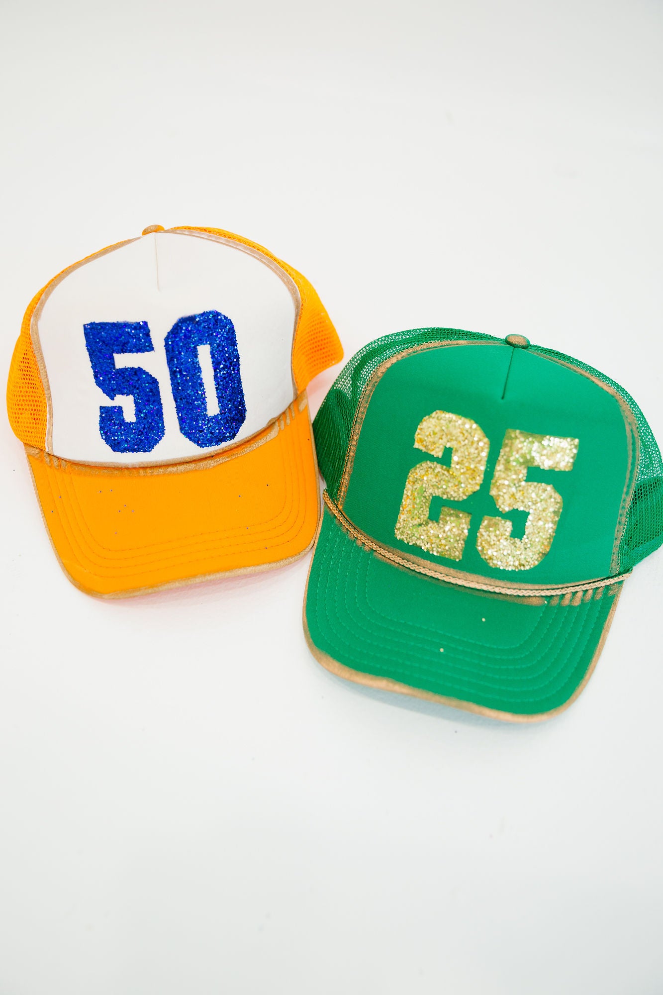 CUSTOM GLITTER NUMBER TRUCKER HATS HAT Judith March
