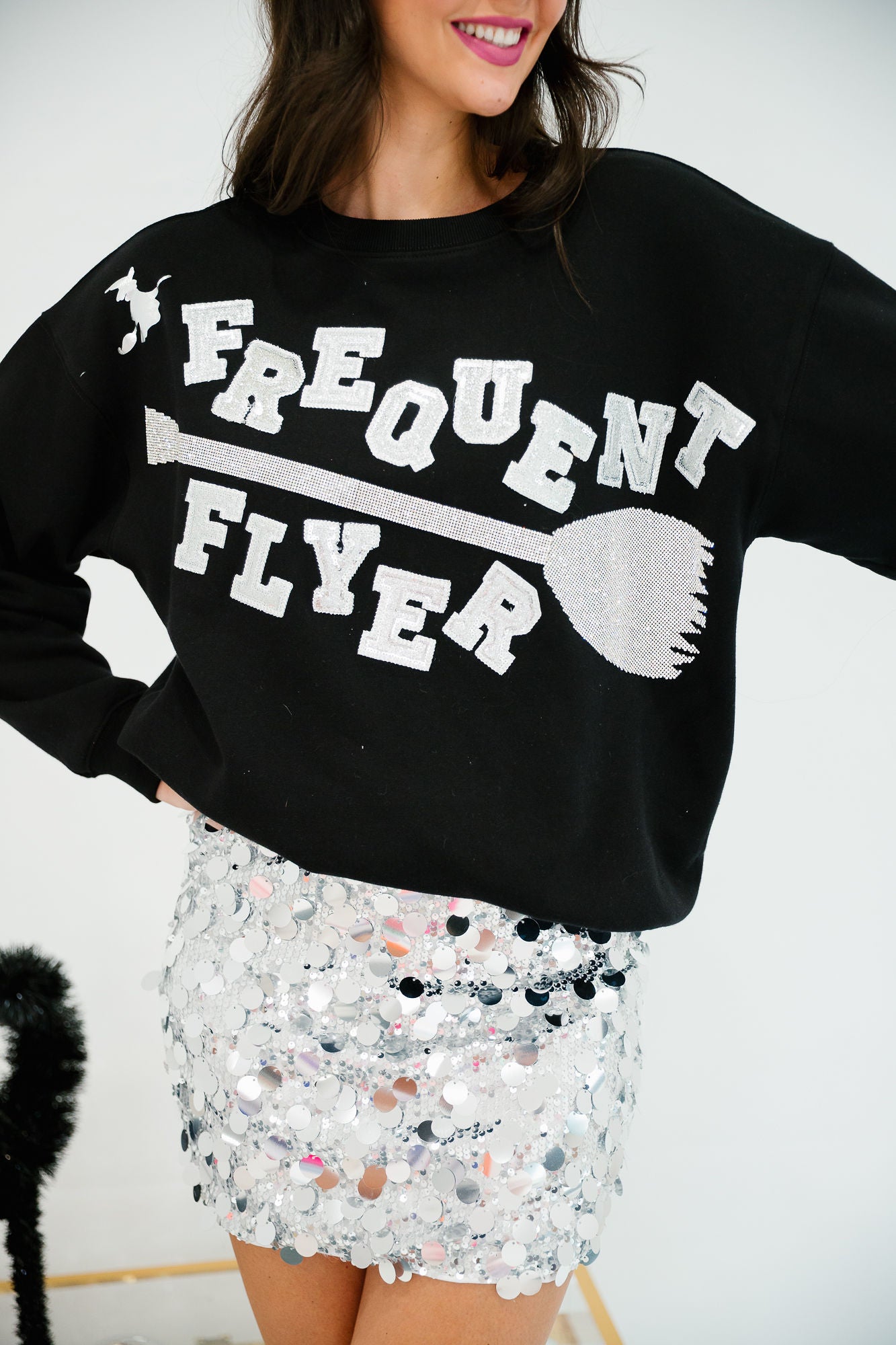 FREQUENT FLYER SILVER SPARKLE BLACK PULLOVER PULLOVER Judith March