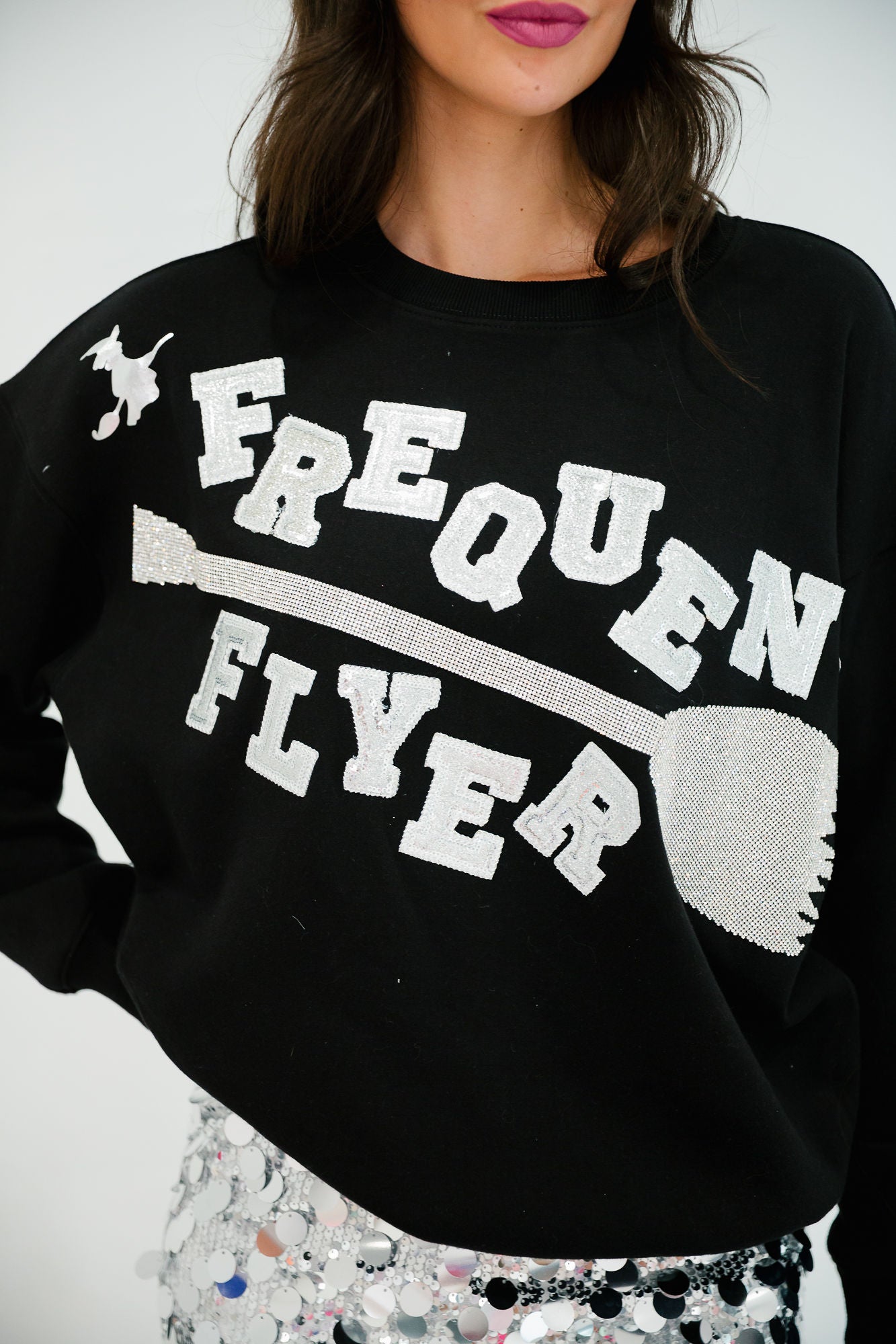 FREQUENT FLYER SILVER SPARKLE BLACK PULLOVER PULLOVER Judith March