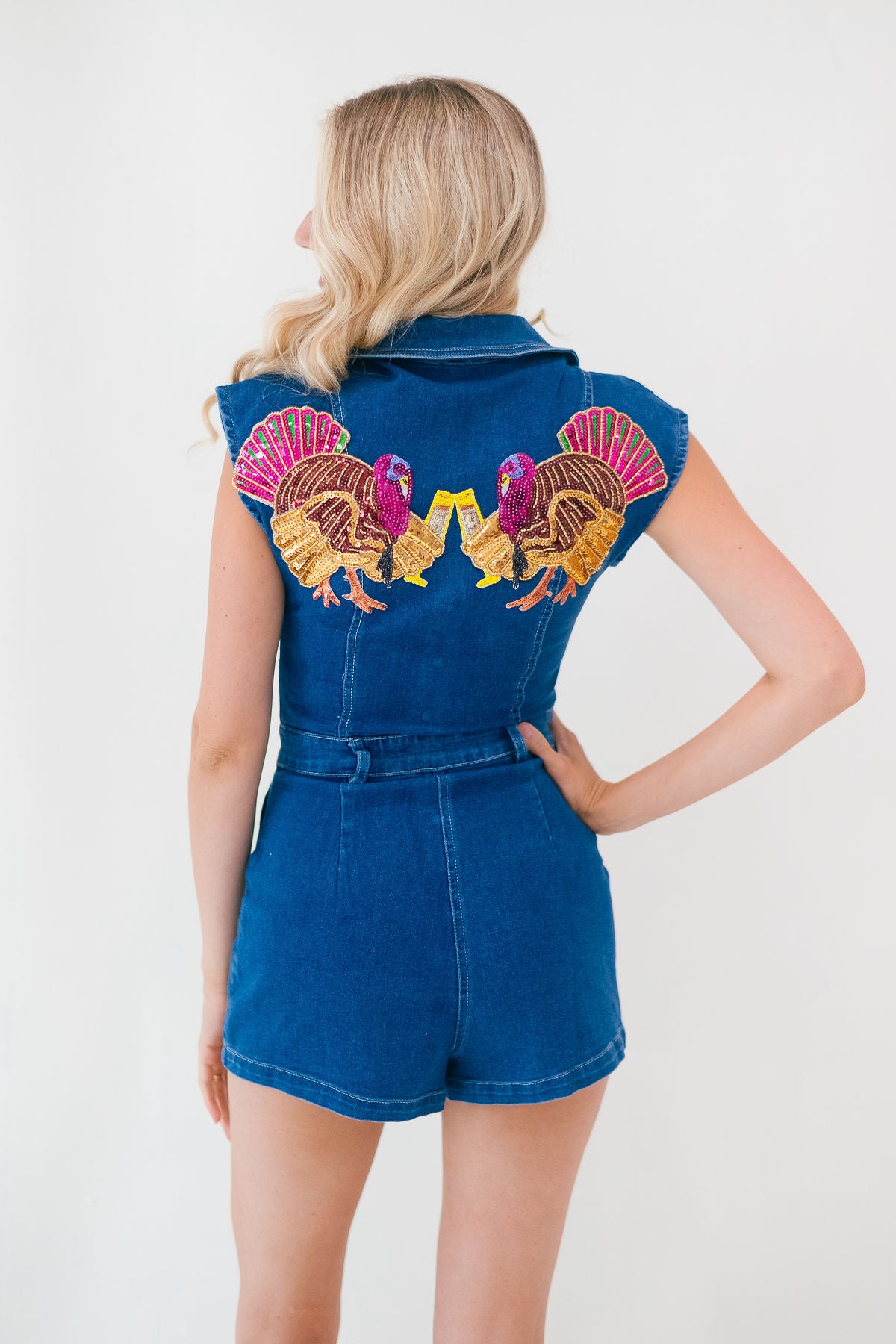 TURKEY CHEERS DENIM ROMPER ROMPER Judith March