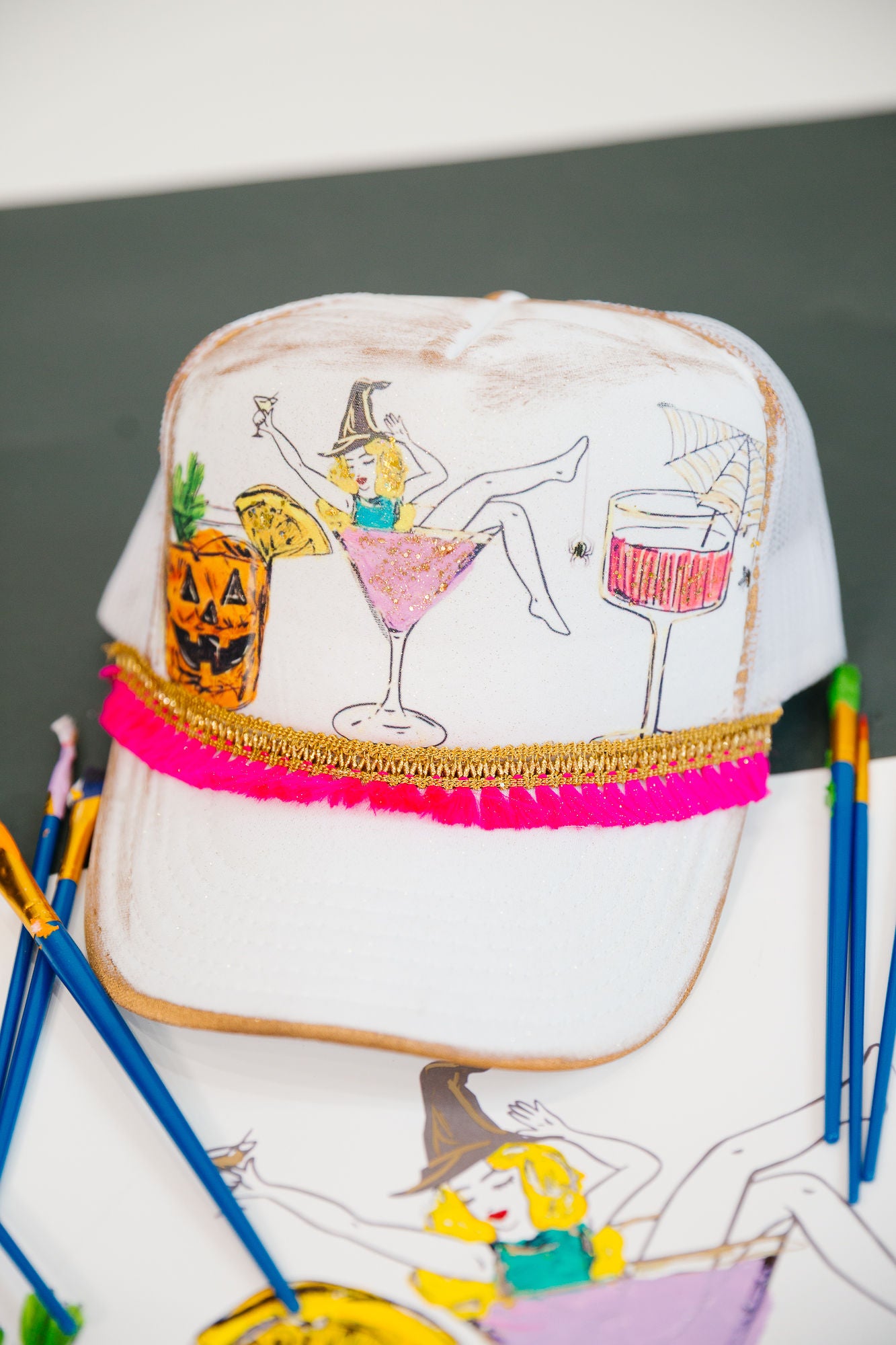 DRINK UP WITCHES TRUCKER HAT TRUCKER HAT Judith March
