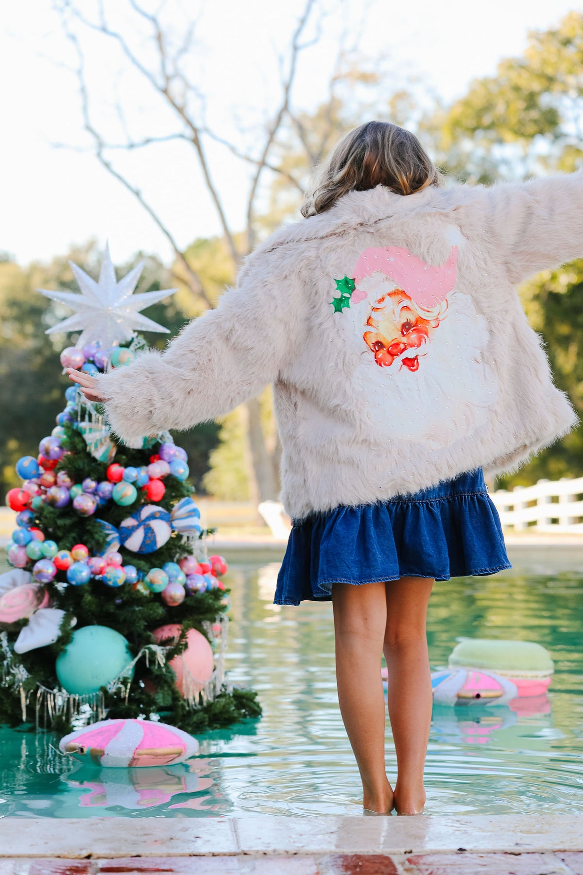 MINI KIDS SANTA CLAUS SPARKLE CREAM FUR JACKET