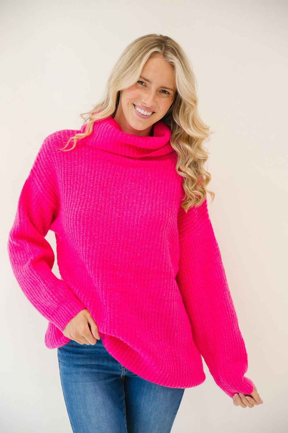 *HOT PINK TURTLE NECK SWEATER - SMALL/MEDIUM SWEATER Judith March