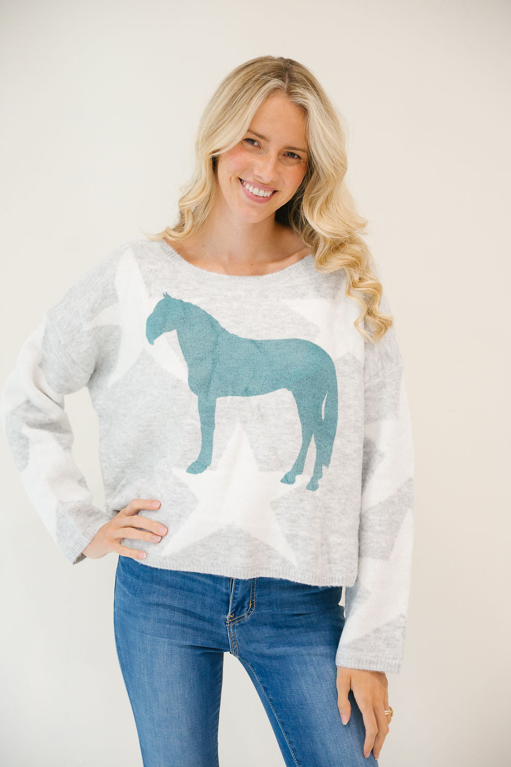 *GREY STAR HORSE SWEATER - LARGE SWEATER Judith March