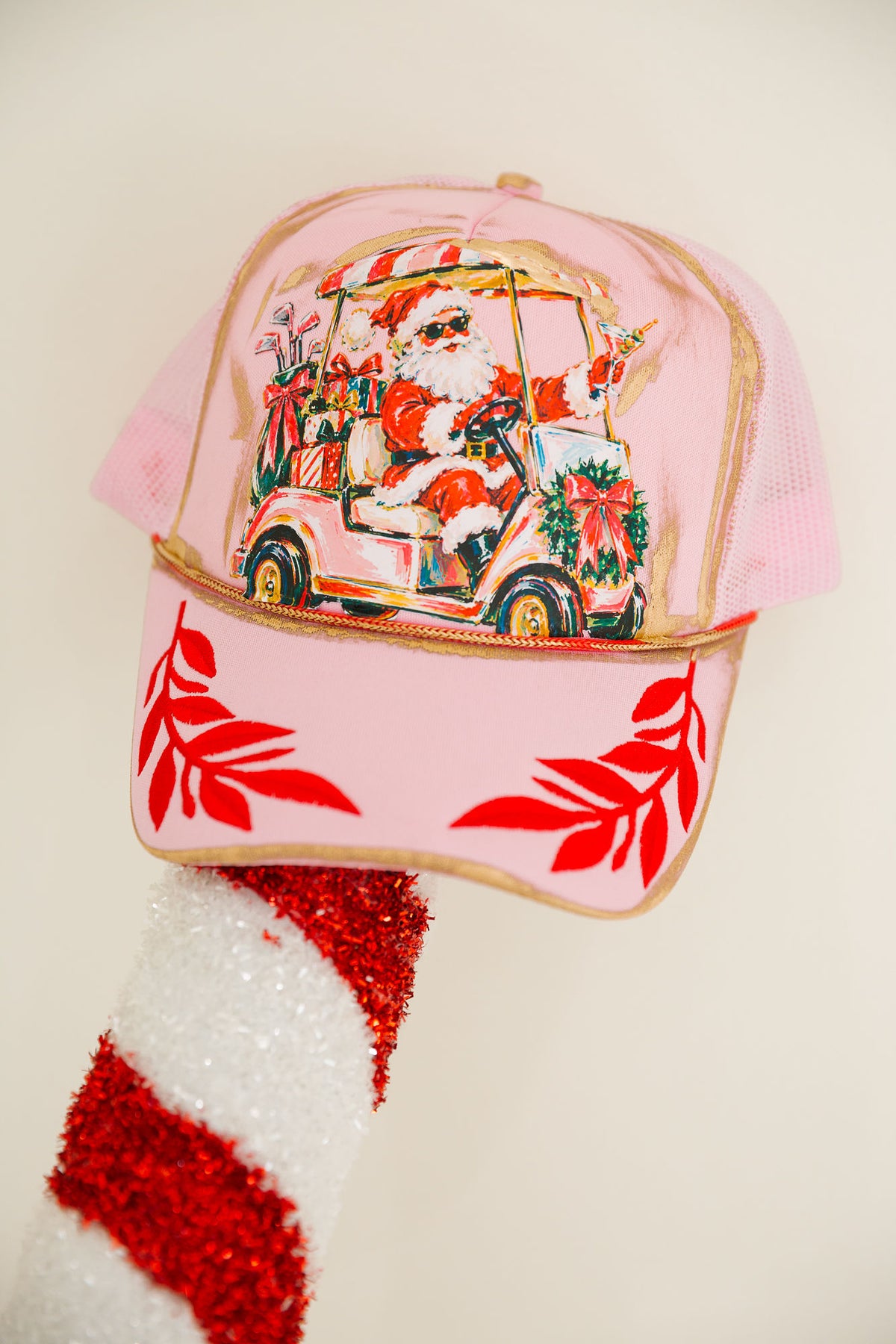 CHRISTMAS ON THE COURSE PINK TRUCKER HAT TRUCKER HAT Judith March