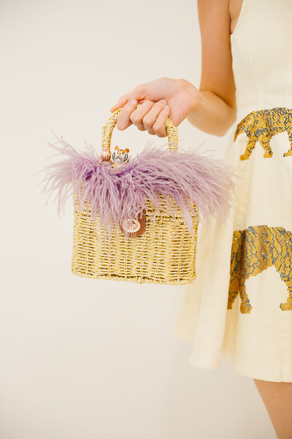 TIGER FEATHER BASKET HANDBAG Clutch Judith March