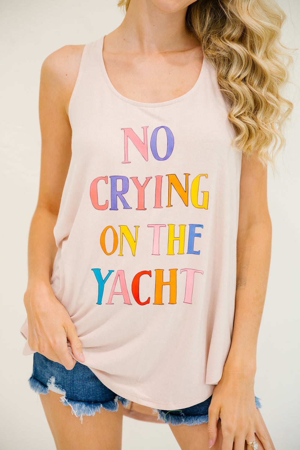 **NO CRYING ON THE YACHT BEIGE TANK PULLOVER Judith March