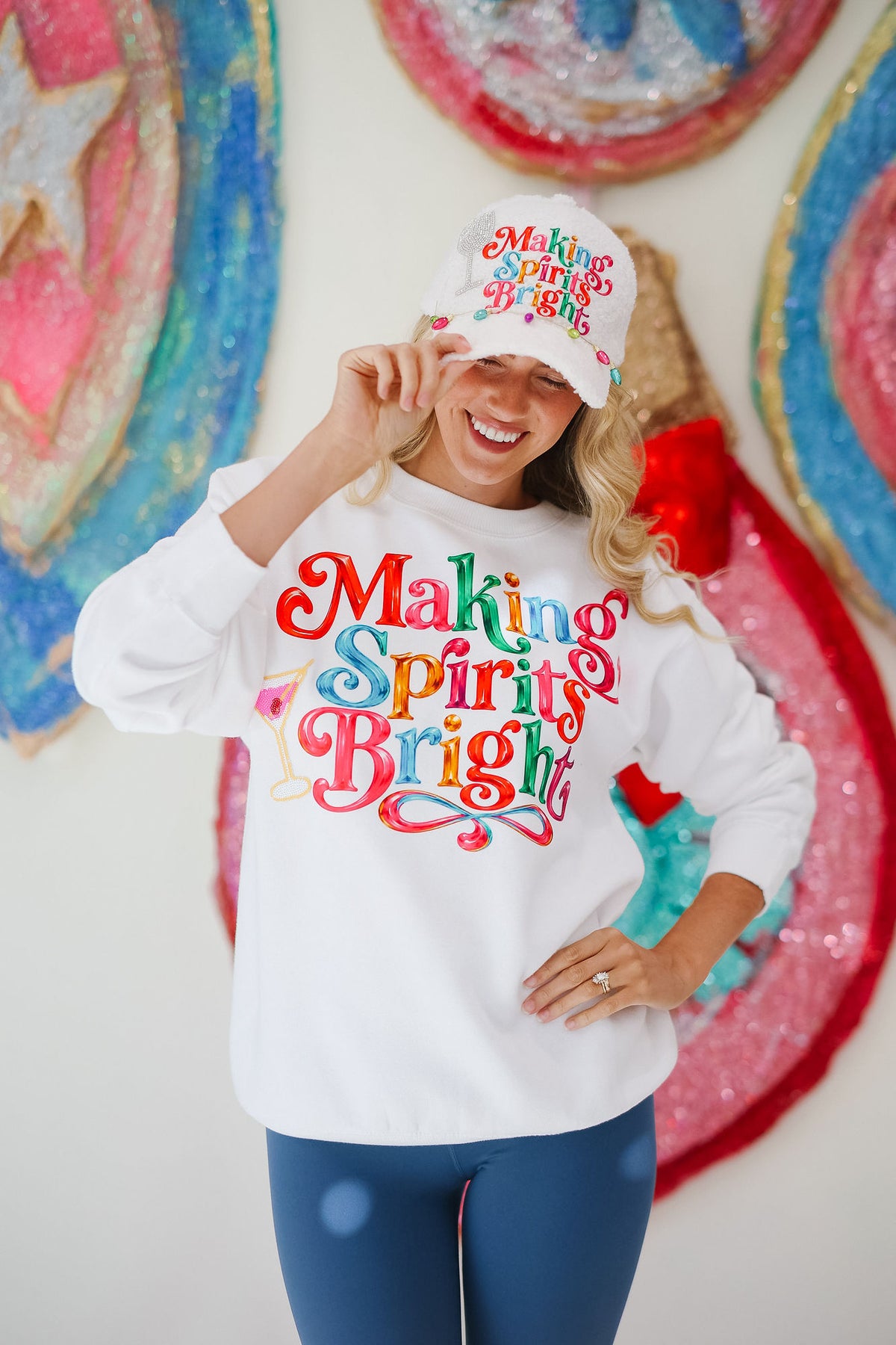 MAKING SPIRITS BRIGHT WHITE FUZZY HAT TRUCKER HAT Judith March