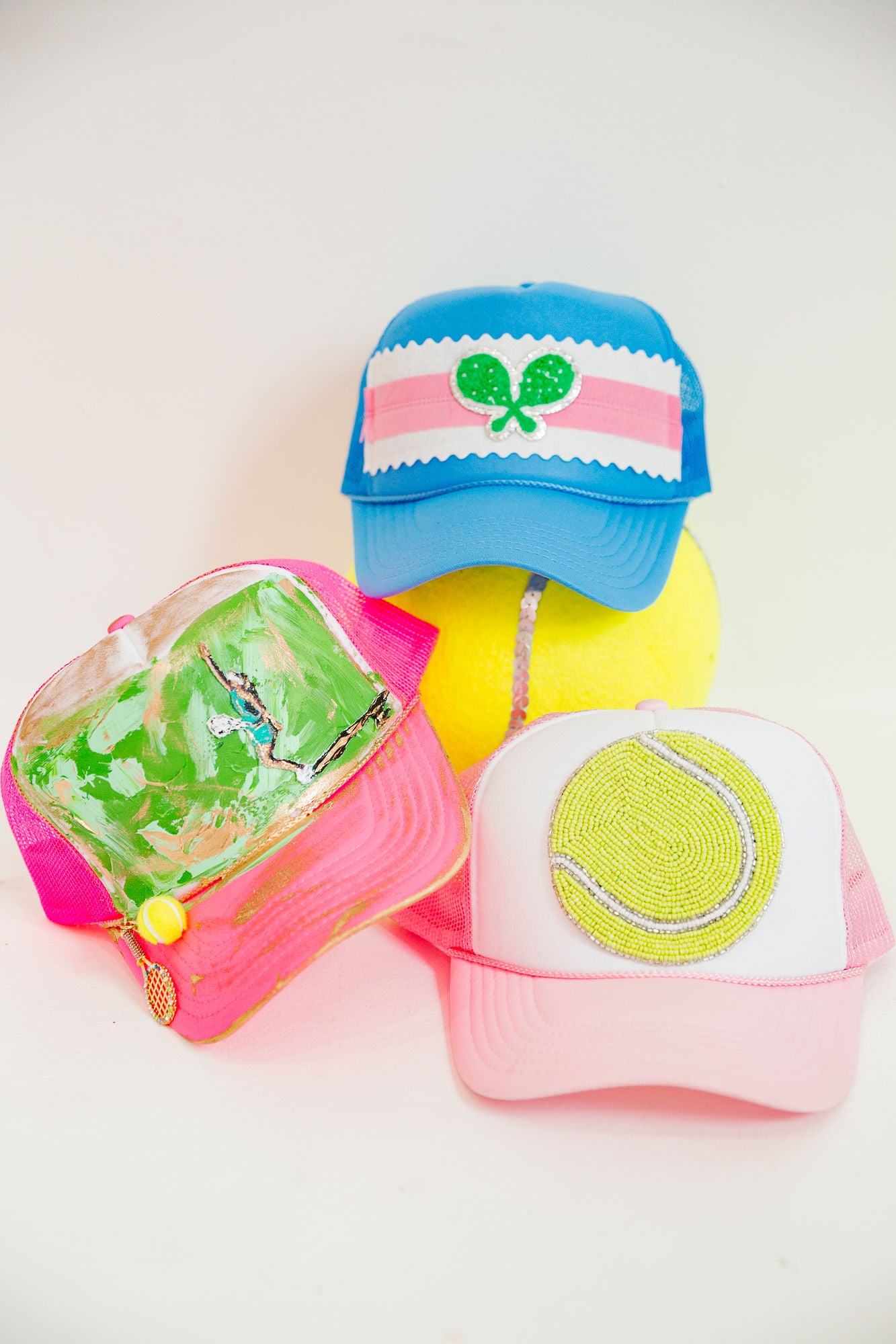 BEADED TENNIS BALL TRUCKER HAT TRUCKER HAT Judith March