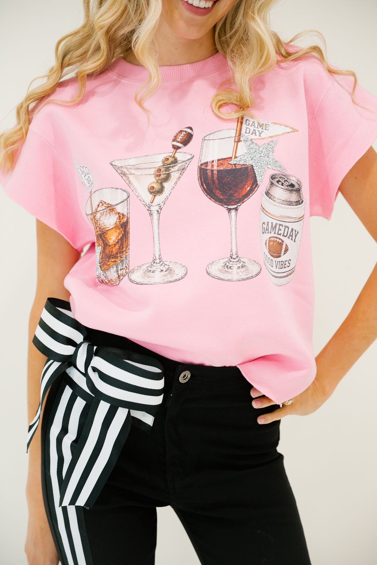 COCKTAILS & KICKOFFS PINK PULLOVER
