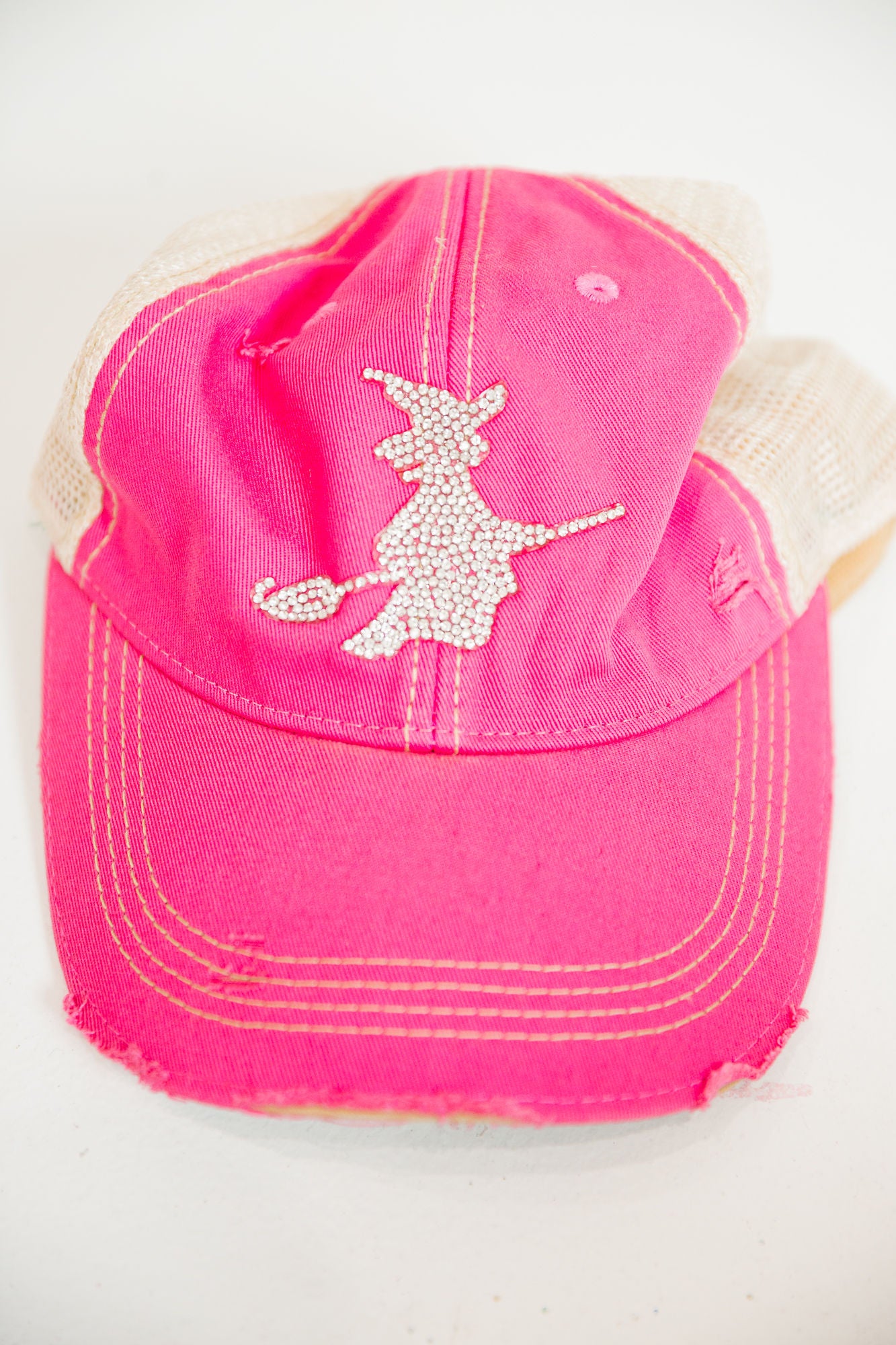*RHINESTONE WITCH PINK DISTRESSED HAT HAT Judith March