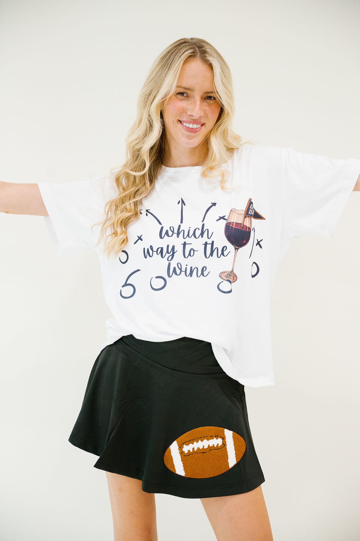 WHICH WAY TO THE WINE FOOTBALL TEE