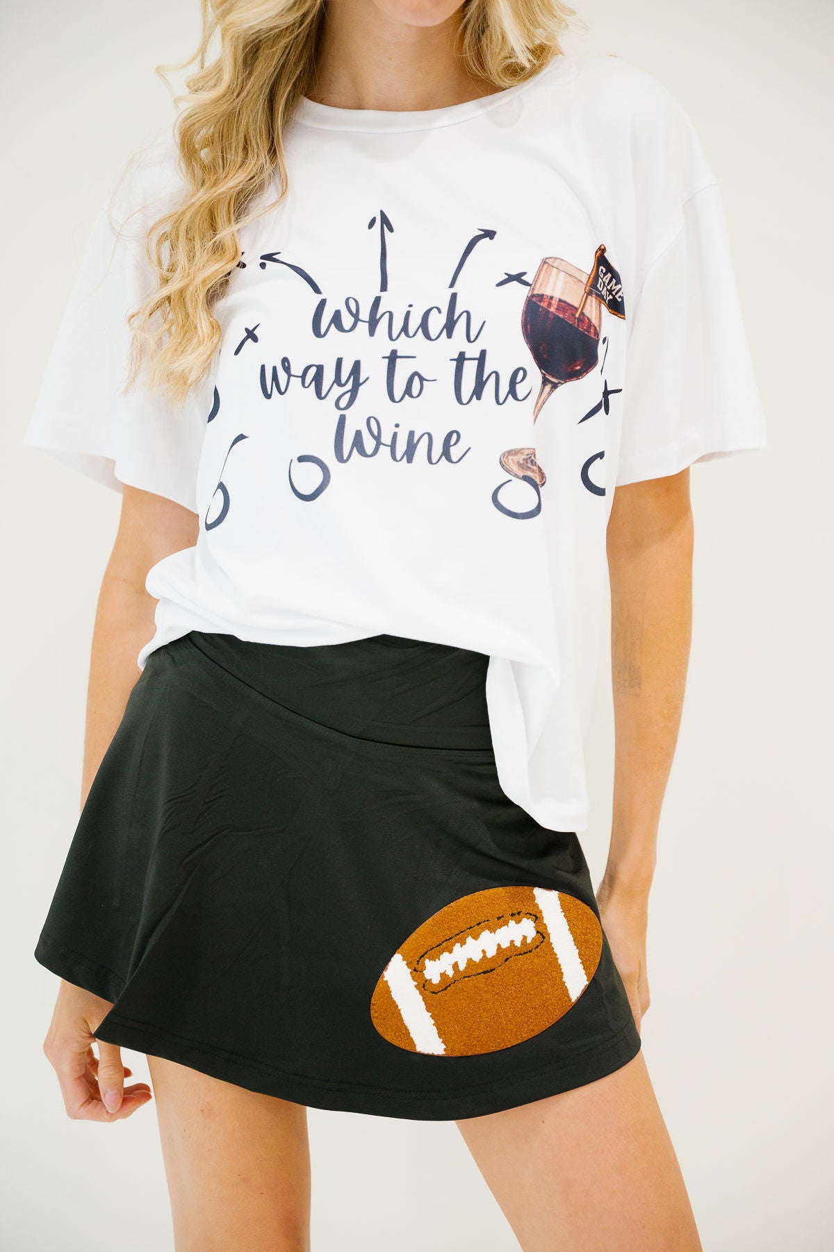 WHICH WAY TO THE WINE FOOTBALL TEE