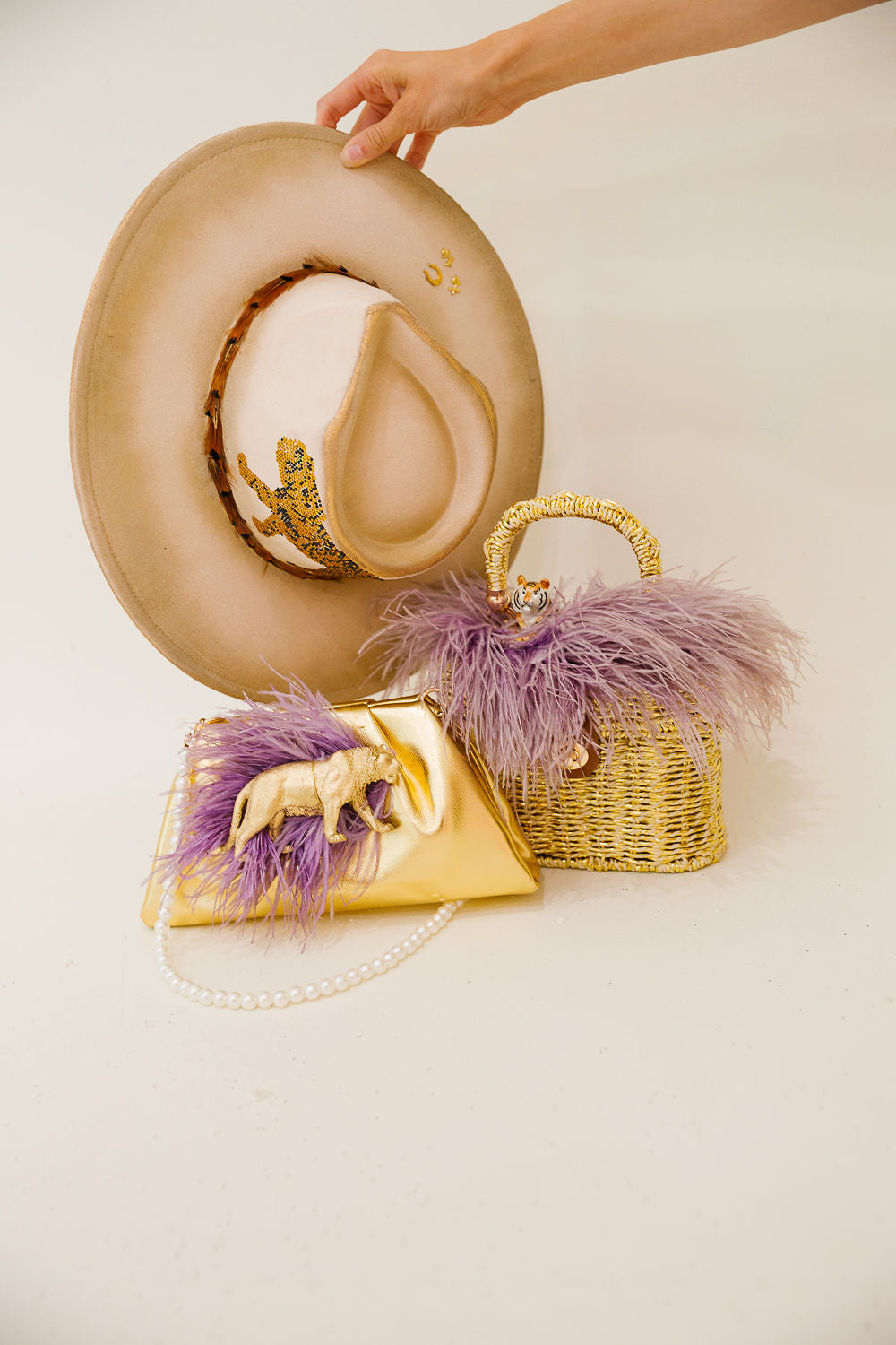 TIGER FEATHER BASKET HANDBAG Clutch Judith March