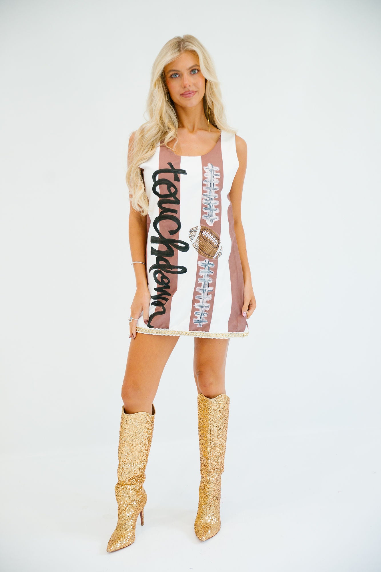 TOUCHDOWN MOCHA STRIPED DRESS DRESS Judith March