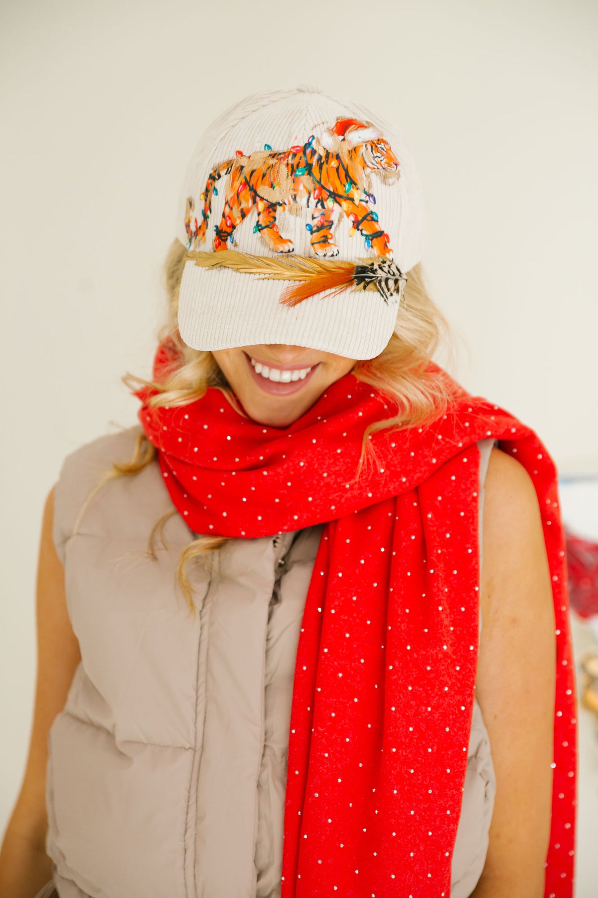 WILD ABOUT CHRISTMAS CREAM CORDUROY TRUCKER HAT TRUCKER HAT Judith March
