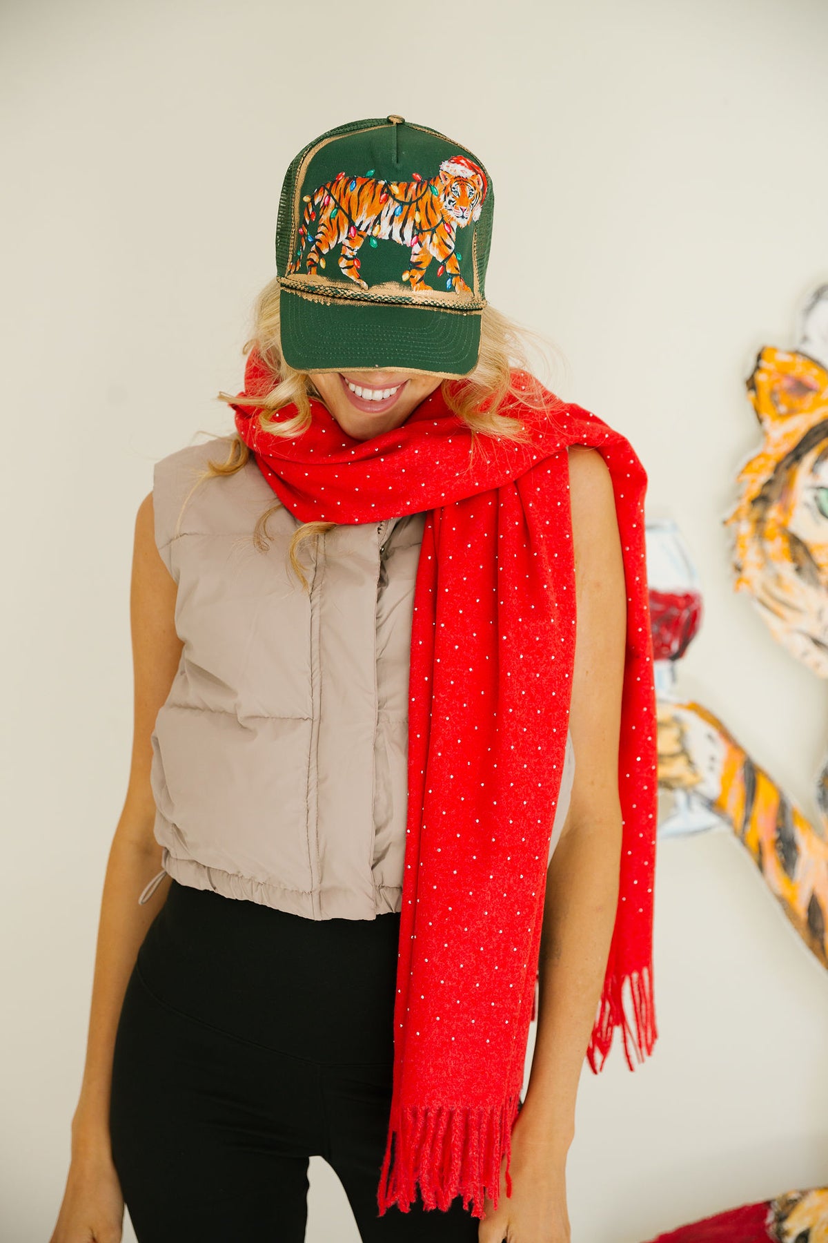 WILD ABOUT CHRISTMAS GREEN STRUCTURED HAT TRUCKER HAT Judith March