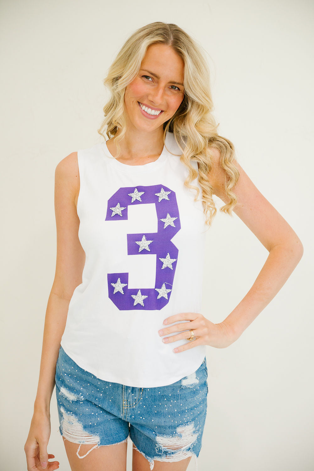 *PURPLE #3 WHITE TANK - SMALL PULLOVER Judith March