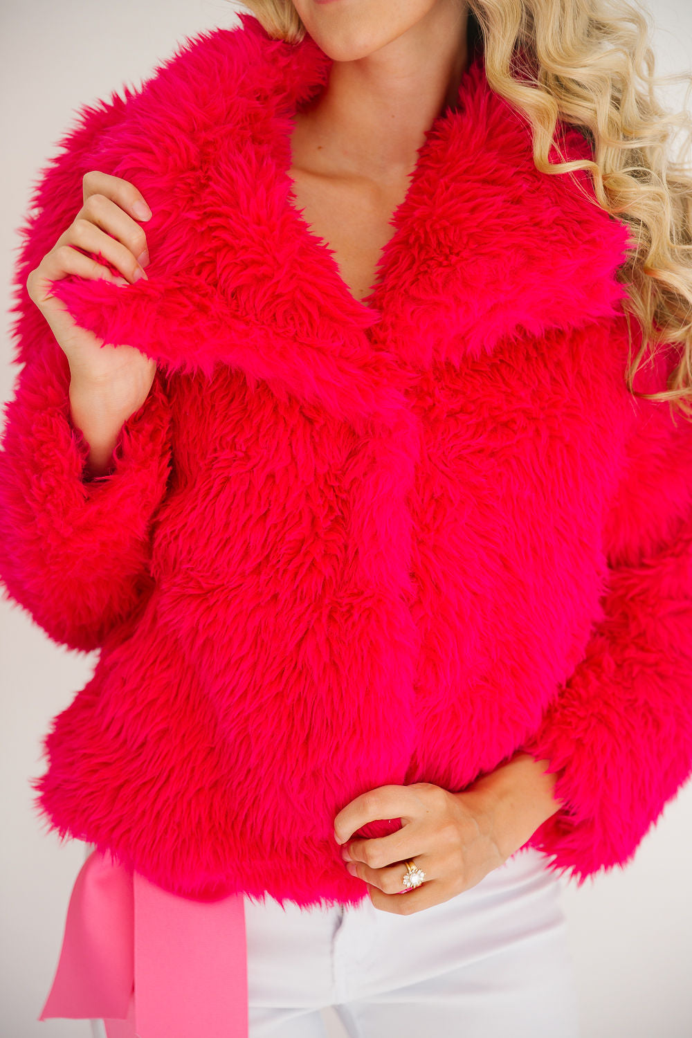 MAKING SPIRITS BRIGHT PINK FUZZY JACKET JACKET Judith March