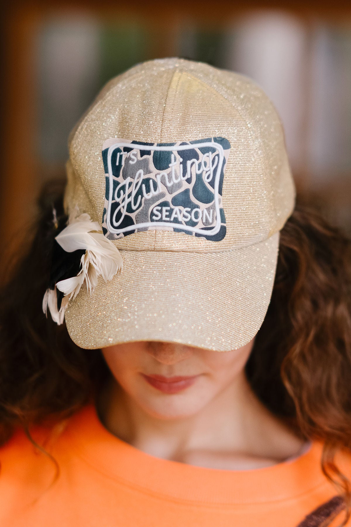 IT'S HUNTING SEASON GOLD GLITTER TRUCKER HAT TRUCKER HAT Judith March