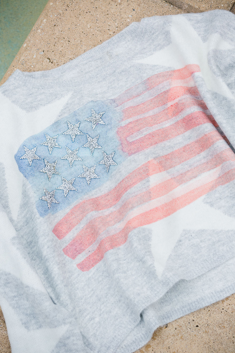 WATERCOLOR FLAG GREY STAR SWEATER SWEATER Judith March   