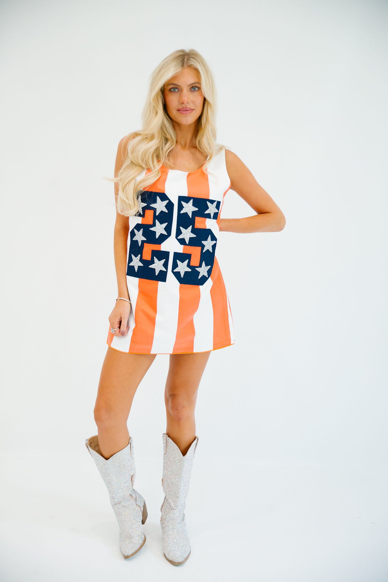 CUSTOM NUMBER ORANGE STRIPED DRESS DRESS Judith March